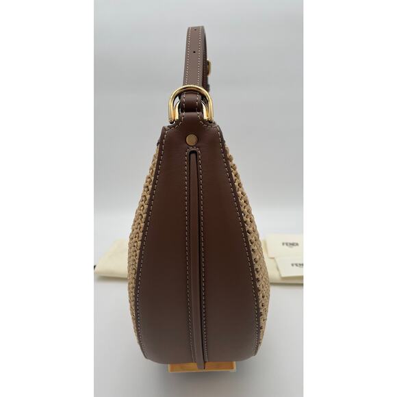 NEW FENDI FF FENDIGRAPHY SUMMER RAFFIA LEATHER SMALL HOBO BROWN LEATHER BAG NWT! - Picture 11 of 15